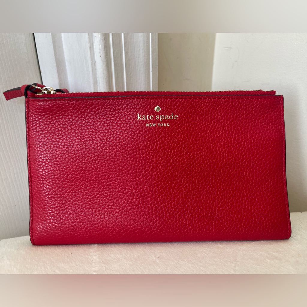 Kate Spade Red Pebbled Leather Wallet Nwot